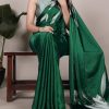 Green Satin Floral Printed Saree
