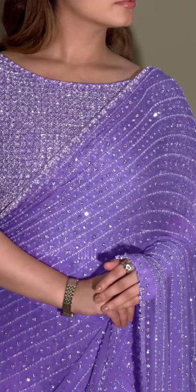 Lavender Georgette Embroidery Saree