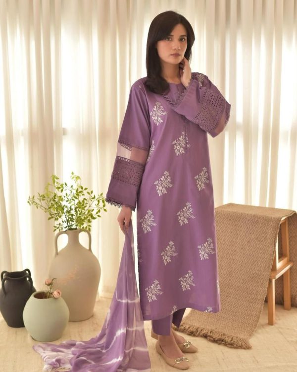 Lavender Roman Embroidery Salwar Suit