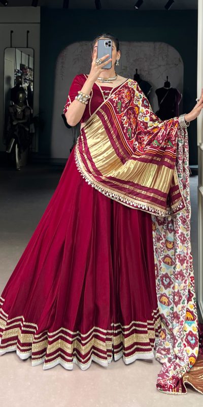 Maroon Georgette Lace Lehenga Choli