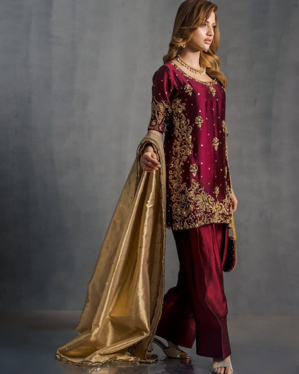 Maroon Moss Satin Sequence Salwar Suit
