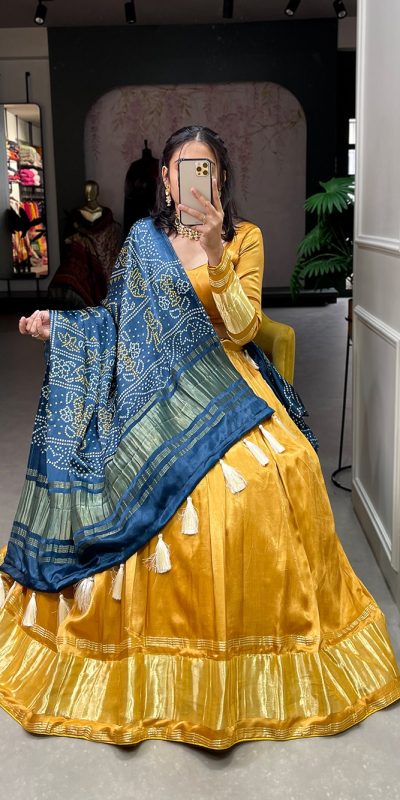 Mustard Gaji Silk Lagdi patta Lehenga Choli