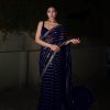 Navy Blue Georgette Embroidery Work Saree