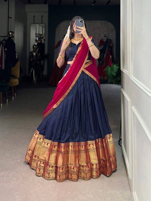 Navy Blue Narayan Pet Zari Weaving Lehenga Choli