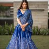Navy Blue Vaishali Silk Printed Lehenga Choli