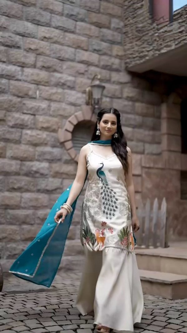 Off White French Embroidery Salwar Suit