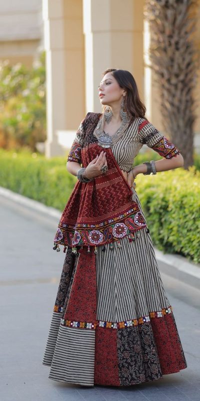 Off White Printed Rayon Lehenga Choli
