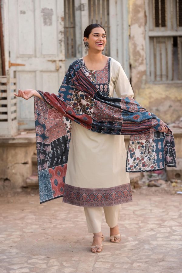 Off White Roman Printed Patch Salwar Suit