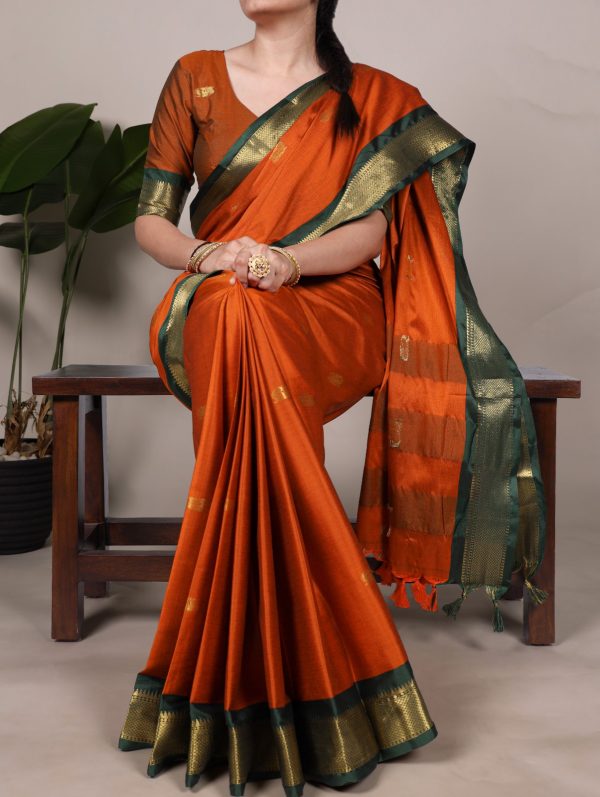 Orange Cotton Paithani Saree