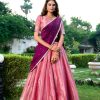 Peach Kanchipuram With Zari Work Lehenga Choli