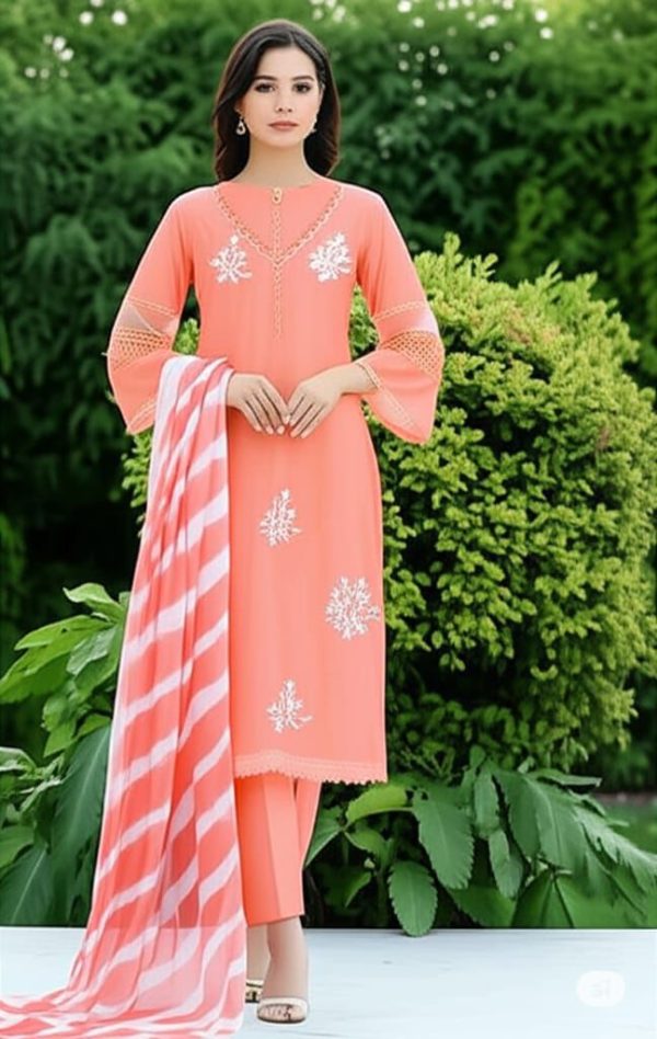 Peach Roman Embroidery Salwar Suit