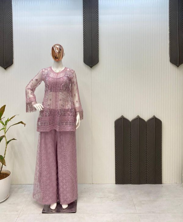 Pink Butterfly Net Sequence Salwar Suit