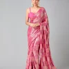 Pink Georgette Sequins Work Saree