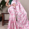 Pink Satin Silk Printed Saree