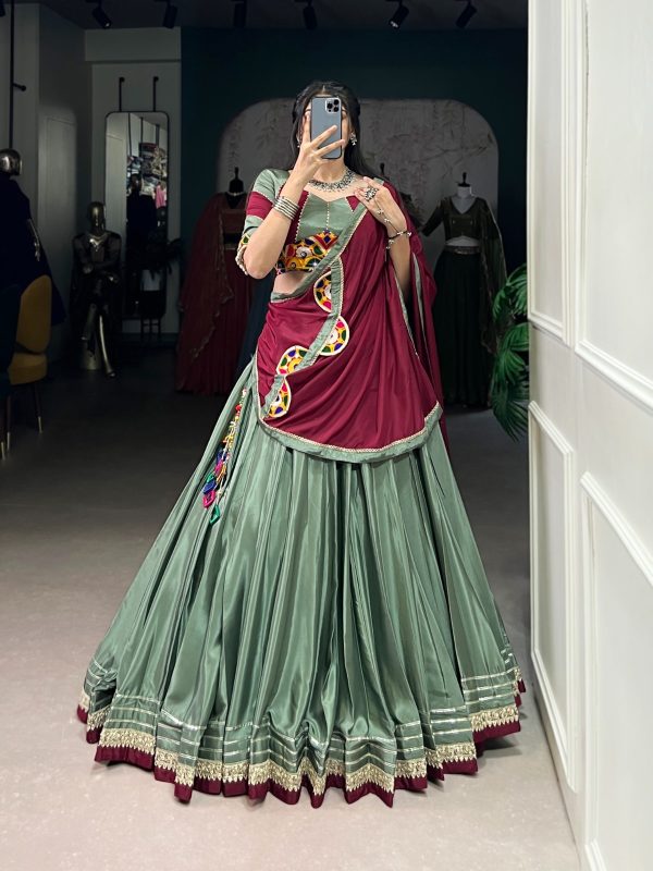 Pista Silk Crepe Embroidery Lehenga Choli
