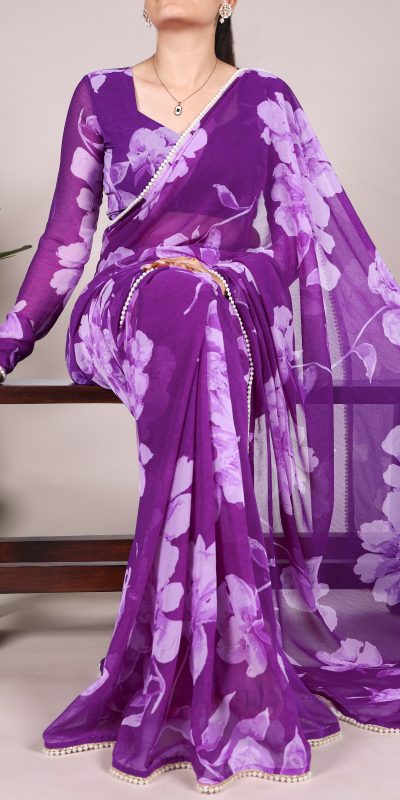 Purple Chiffon Printed Saree
