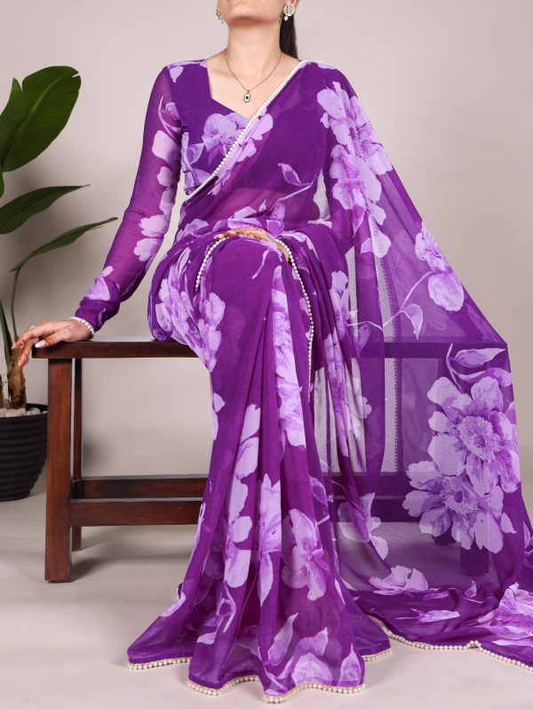 Purple Chiffon Printed Saree