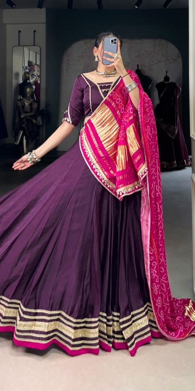 Purple Georgette Lace Lehenga Choli