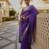 Purple Georgette Sequence Print Saree