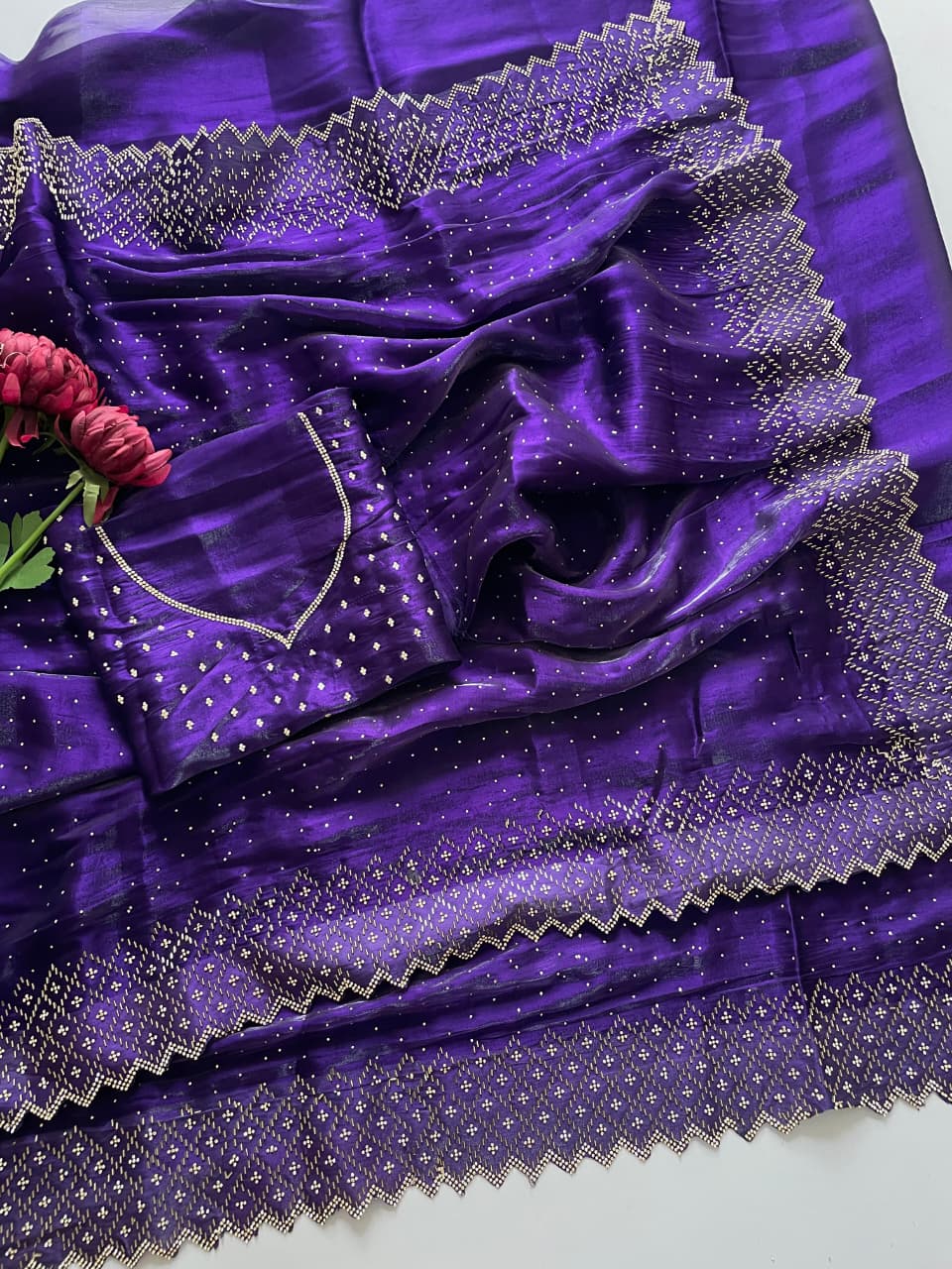Purple Jimmy Choo Diamond Saree - Image 2