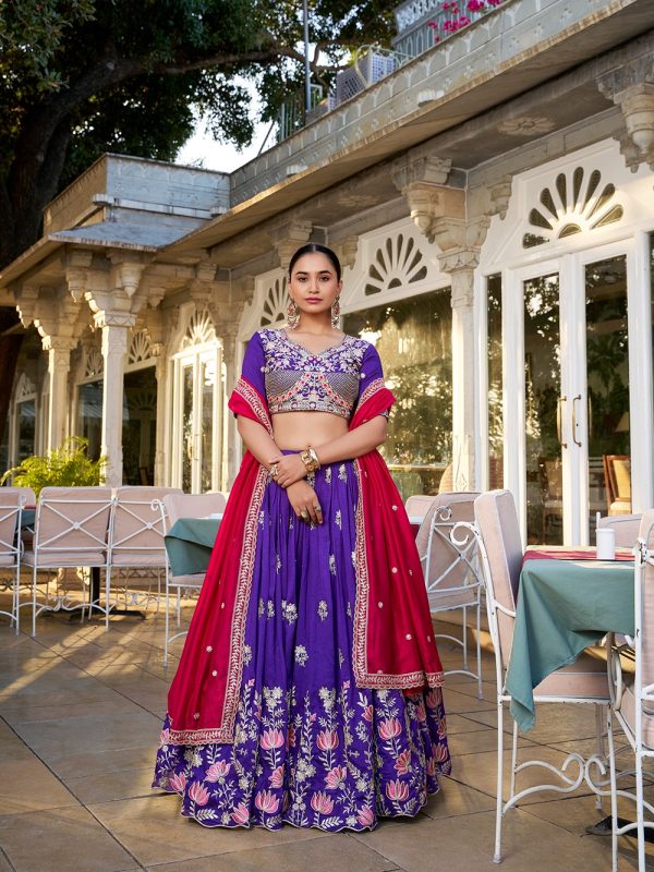 Purple Vichitra Sequins Lehenga Choli