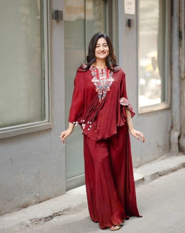Red Chinon Sequence Salwar Suit