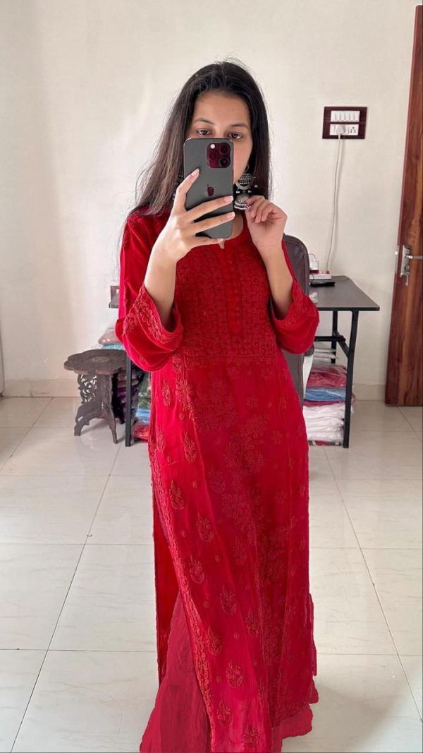 Red Georgette Embroidery Salwar Suit