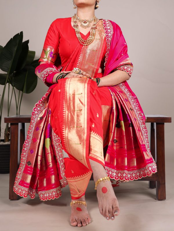 Red Jacquard Printed Zari Saree