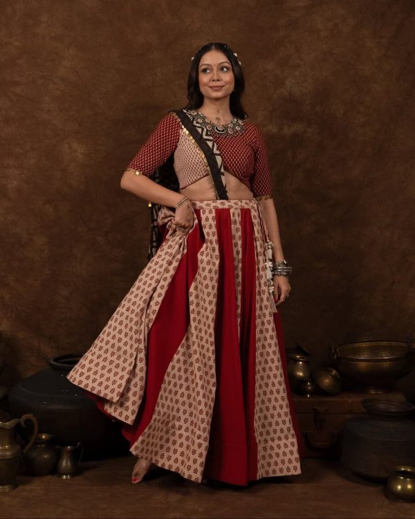 Red Polly Rayon Printed Lehenga Choli