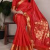 Red Raw Silk Zari Weaving Saree