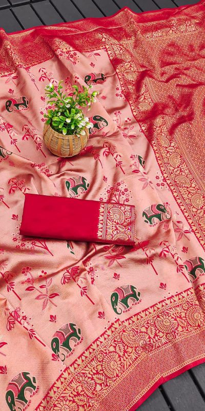KP 6004 Red Soft Lichi Silk Jacquard Work With Designer Work Saree. Grab it for ₹1499. Delivery 4-6 Working Days. Shop now. | Sarees, Bollywood Sarees, Creative Sarees, Designer Sarees, Embroidered Sarees, Ethnic Saree, Modern Digital sarees, Party Wear Sarees