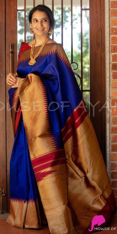 Royal Blue Soft Lichi Silk Jacquard Work Saree