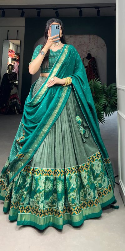 LNB 1210 Sea Green Color Tasar Silk Floral Print With Foil Print Lehenga Choli Wedding, Party, Festive, Events Etc. Delivery 4-6 Working Days Rs 2499 | Lehenga, Bollywood Lehenga, Creative Lehenga, Designer Lehenga, Embroidered Lehenga, Party Wear Lehenga