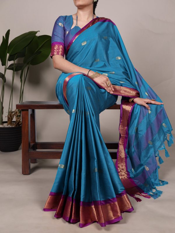 Sky Blue Cotton Paithani Saree