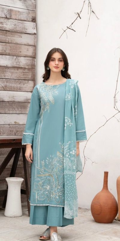 Sky Blue Roman Silk Sequence Salwar Suit