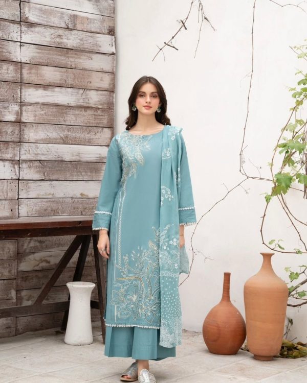 Sky Blue Roman Silk Sequence Salwar Suit