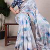 Sky Blue Viscose Printed Saree