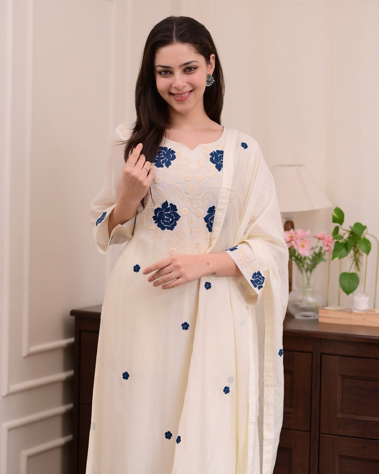 White Roman Silk Embroidery Salwar Suit - Image 7