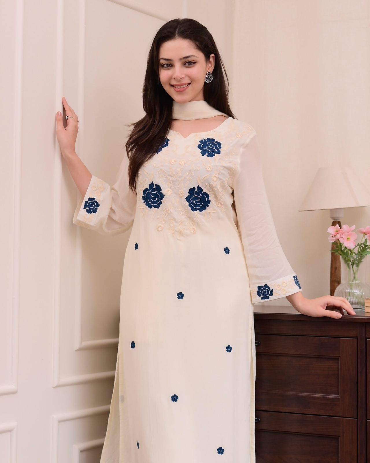 White Roman Silk Embroidery Salwar Suit - Image 5