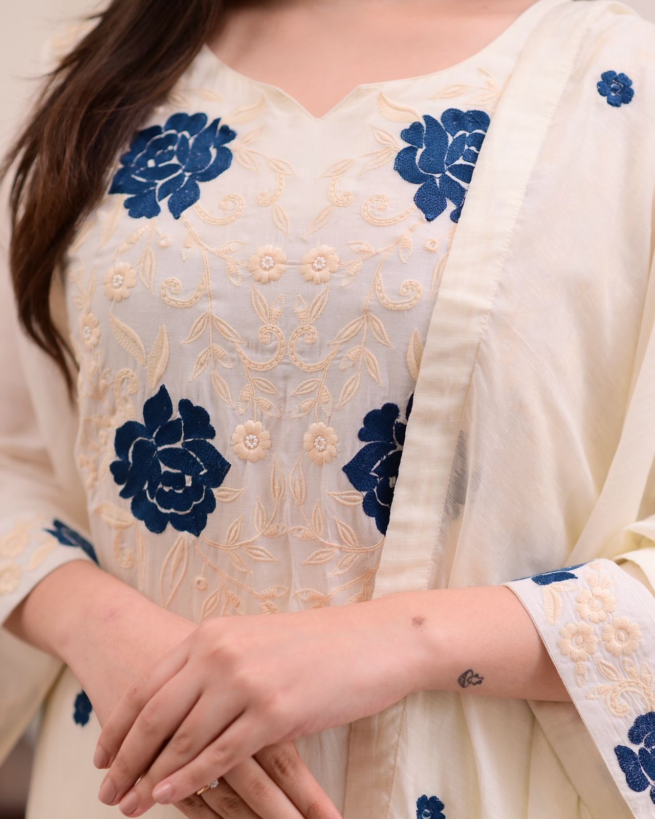 White Roman Silk Embroidery Salwar Suit - Image 4