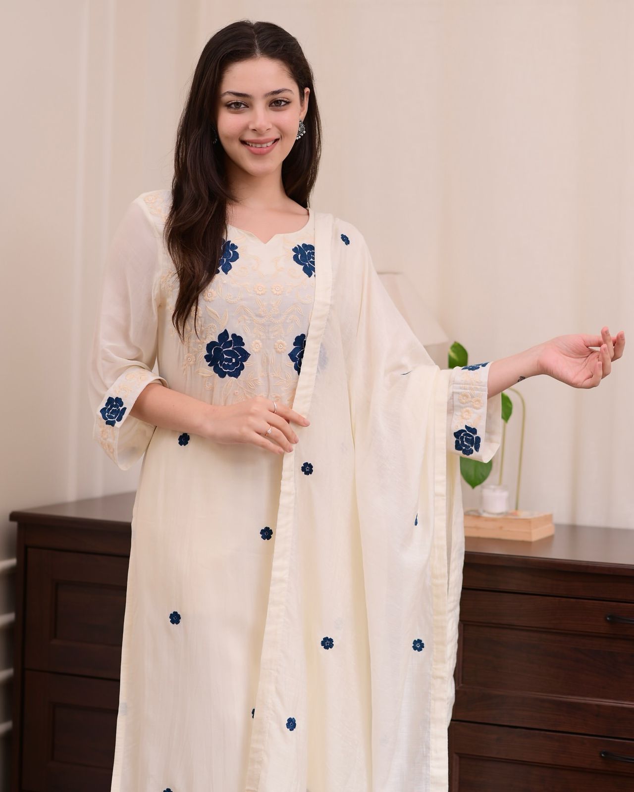 White Roman Silk Embroidery Salwar Suit - Image 3