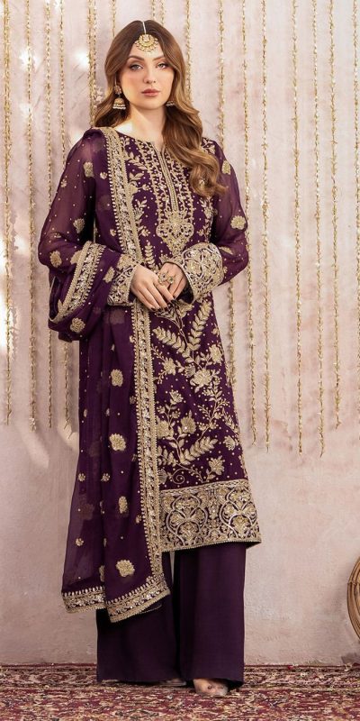 Wine Georgette Sequence Salwar Suit
