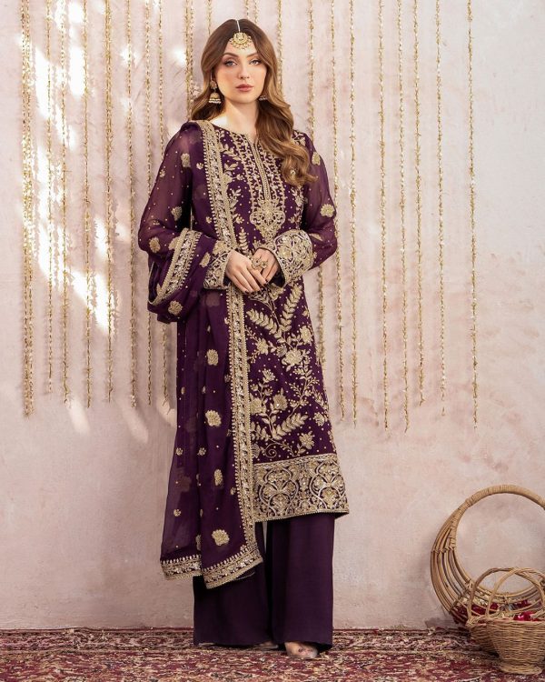 Wine Georgette Sequence Salwar Suit