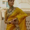 Yellow Georgette Sequence Print Saree