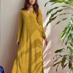 Mustered Georgette Thread Embroidery Salwar Suit