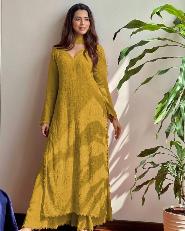 Mustered Georgette Thread Embroidery Salwar Suit