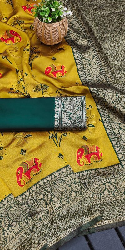 KP 6004 Yellow Soft Lichi Silk Jacquard Work With Designer Work Saree. Grab it for ₹1499. Delivery 4-6 Working Days. Shop now. | Sarees, Bollywood Sarees, Creative Sarees, Designer Sarees, Embroidered Sarees, Ethnic Saree, Modern Digital sarees, Party Wear Sarees