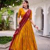 Yellow Tasar Silk Bandhej Print Lehenga Choli