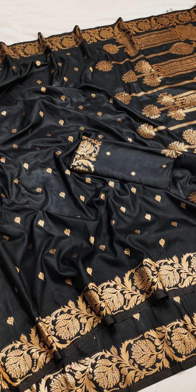 Black Banarasi Silk With Lace and Zari Work Saree