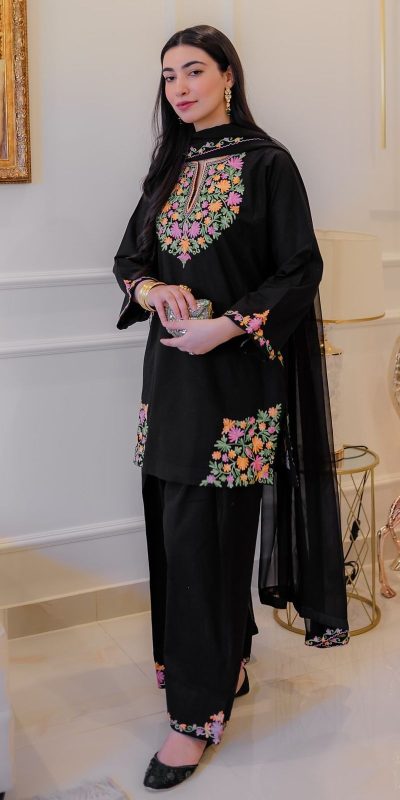 Black Crape Silk Embroidery Work Salwar Suit